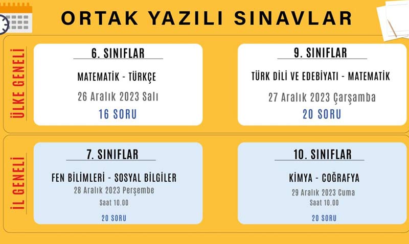 Ortak sınav tarihleri açıklandı