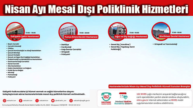 Eski�ehir�de Sa�l�kta Mesai D��� D�nem: Nisan Ay� Randevu Rehberi