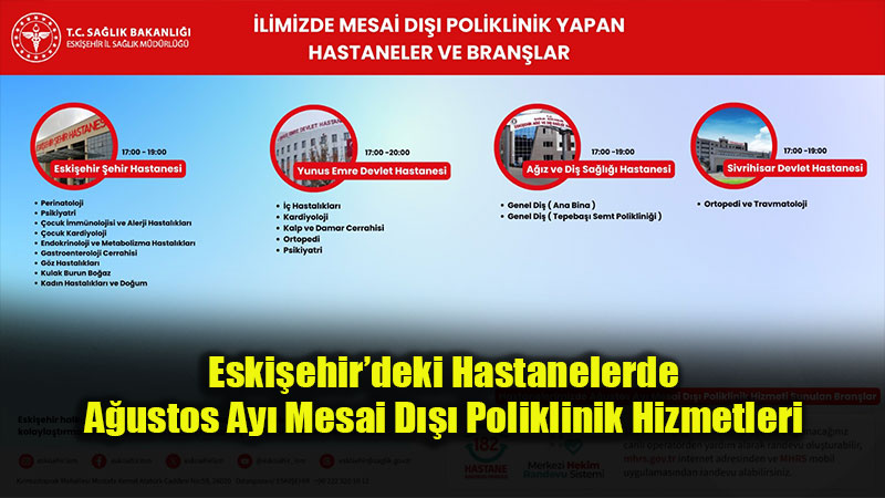 Eski�ehir�deki Hastanelerde A�ustos Ay� Mesai D��� Poliklinik Hizmetleri 