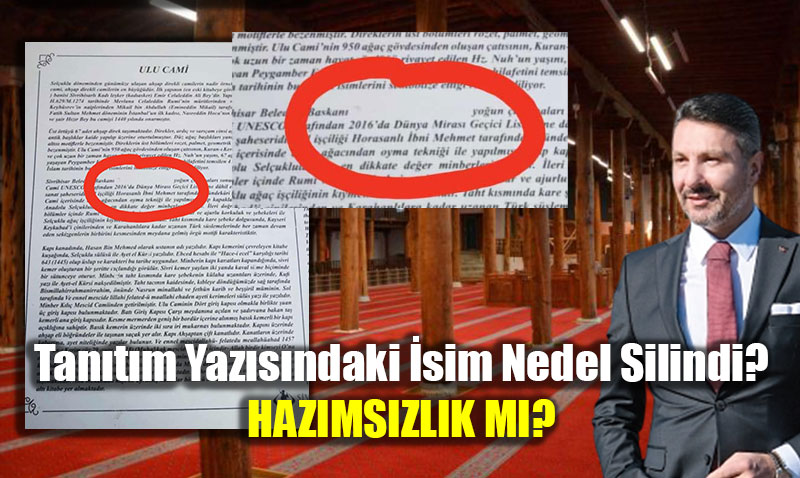 Sivrihisar Ulu Cami Tantm Yazsnda sim Tartmas: sim Neden Silindi?