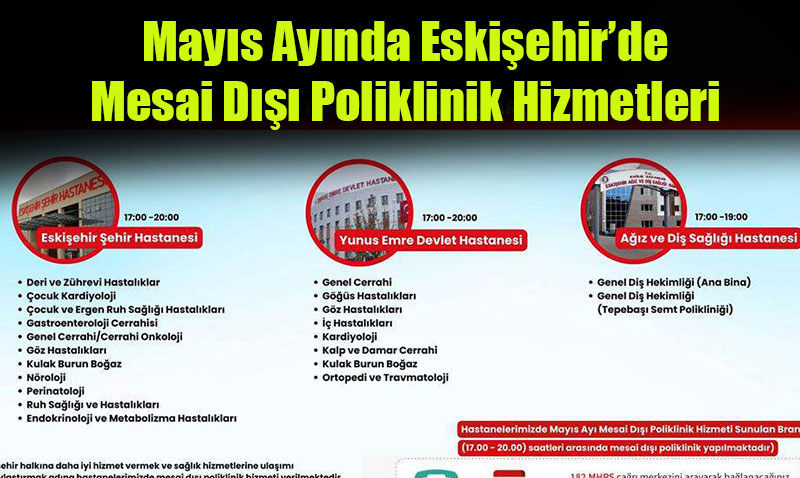 Eskişehir Hastanelerinde Mayıs Ayı Mesai Dışı Poliklinik Hizmetleri