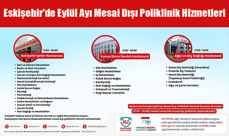 Eskiehir’de Eyll Ay Mesai D Poliklinik Hizmetleri